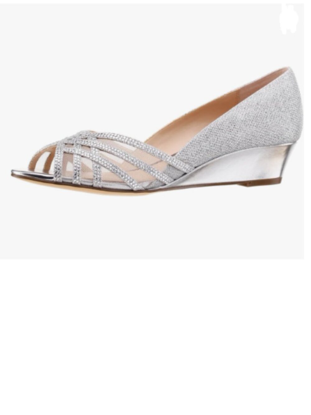 FSJ Silver Peep Toe Wedges Low Heel Pumps Slip On Sparkle Rhinestone Shoes